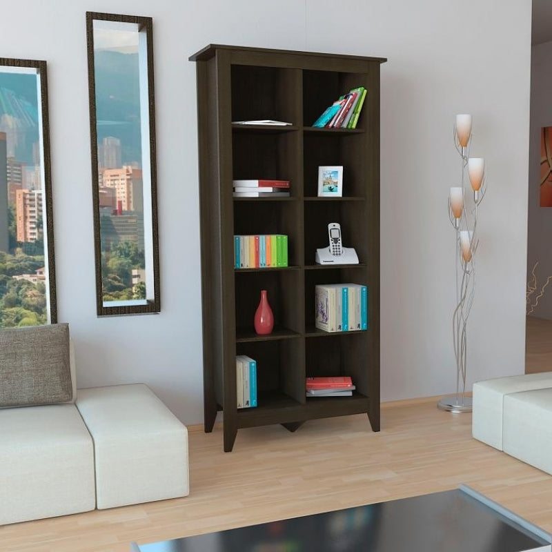 Librero Essential, Wengue y Negro, con cinco entrepaños dobles