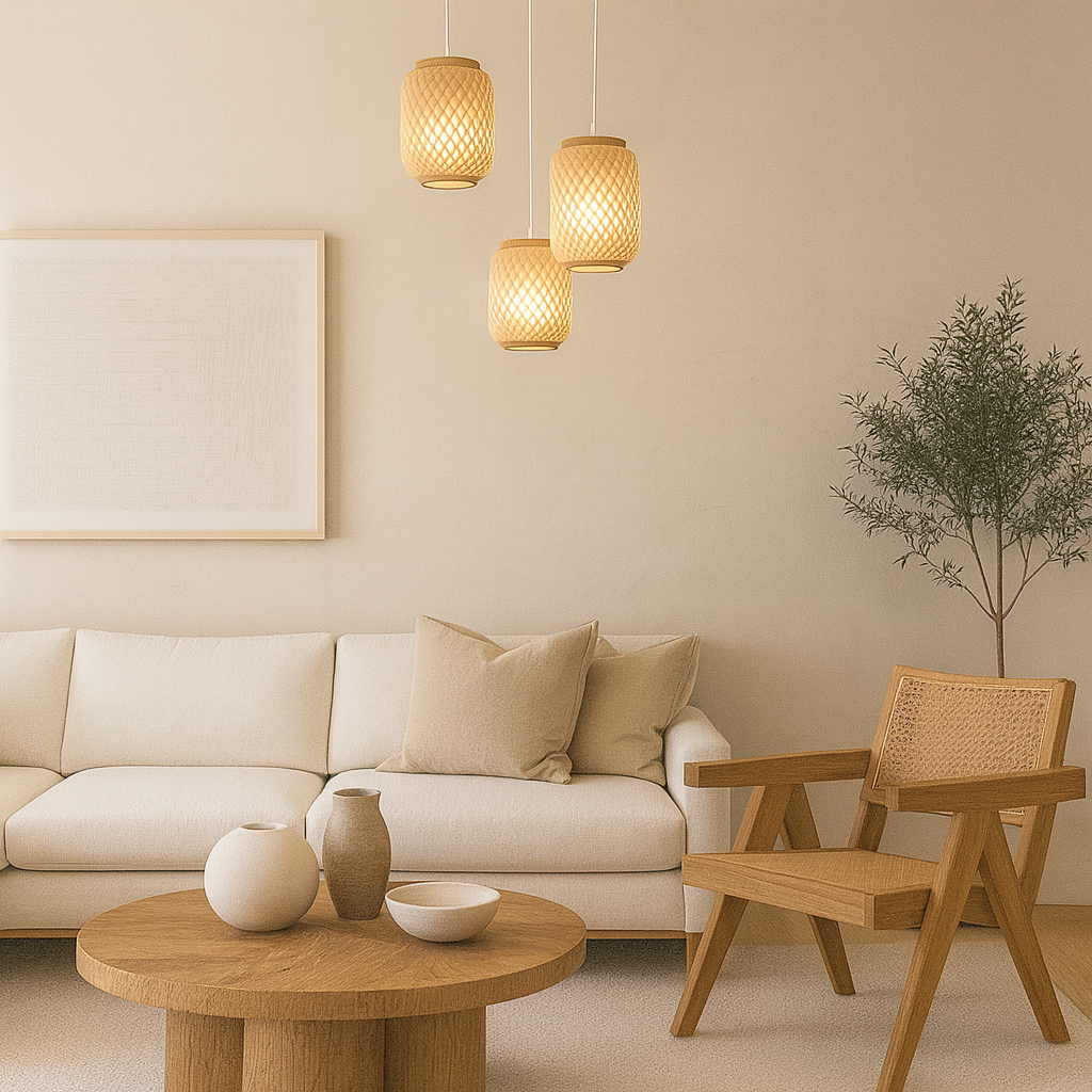 Lampara Techo Triple Ratan Modelo Camelia