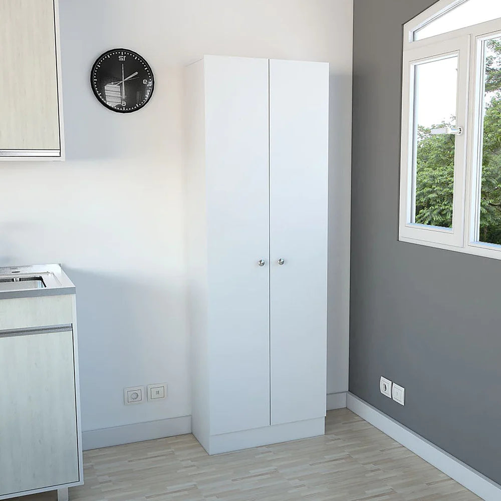 Optimizador Bath, Blanco, con dos puertas batientes y múltiples entrepaños para colocar objetos