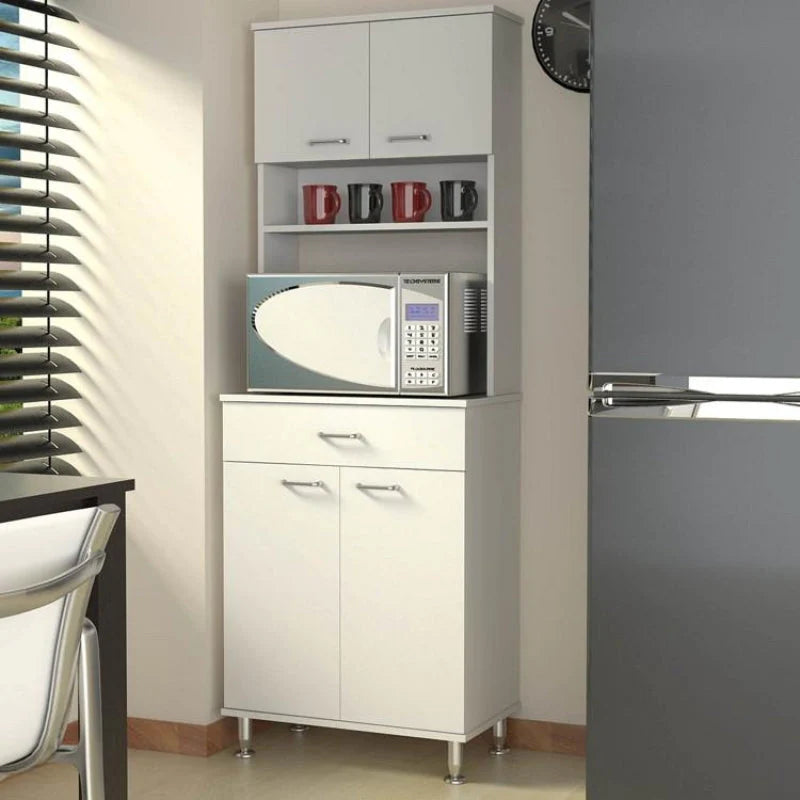 Mueble de Cocina Kitchen, Blanco, con cuatro puertas batientes y espacio horno microondas