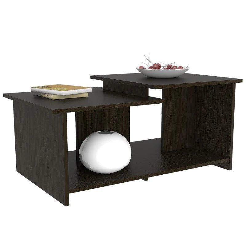 Mesa de Centro Wema Wengue y Negro, con variedad de entrepaños