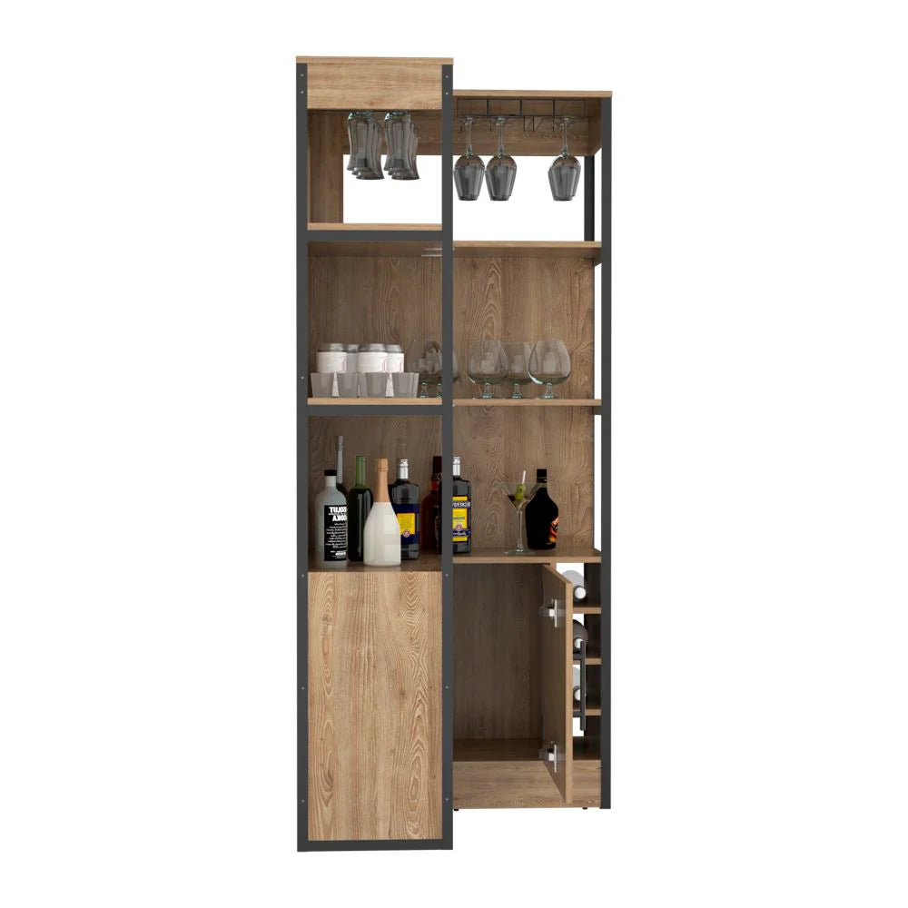 Bar Esquinero Magnum, Miel, con espacio para botellas y portacopas