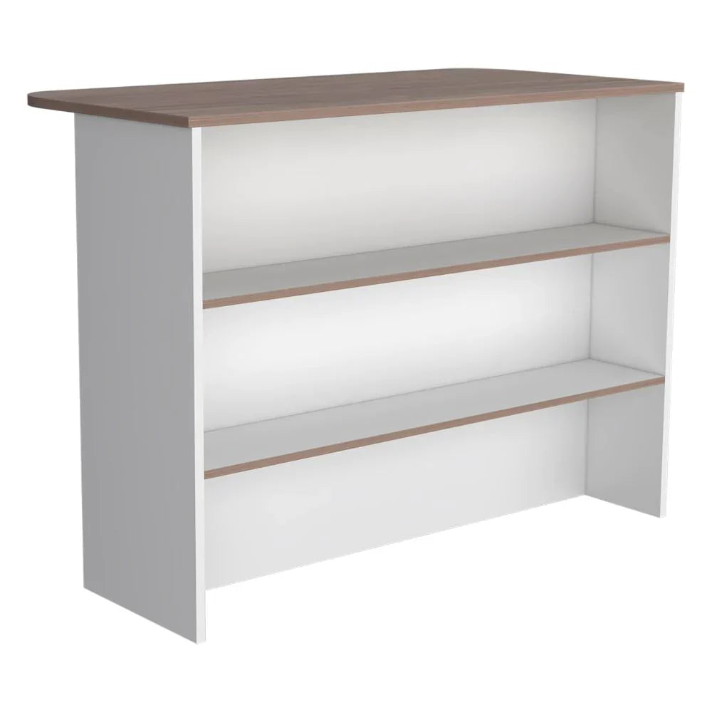 Barra Auxiliar de Cocina Fendi, Blanco Marqueza y Castaño, con dos entrepaños para colocar objetos de cocina