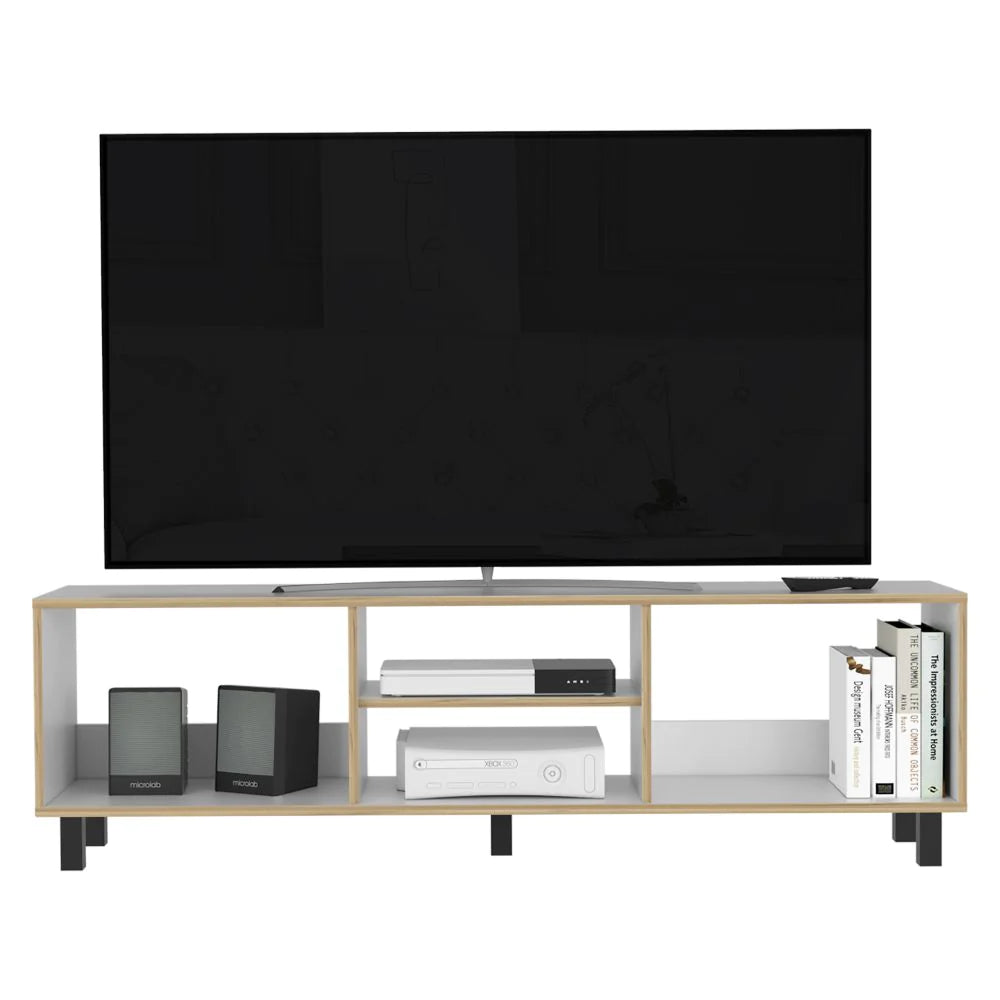 Rack para TV Nomik Texas, Blanco Canto y Duna, con capacidad para televisor de 70 pulgadas