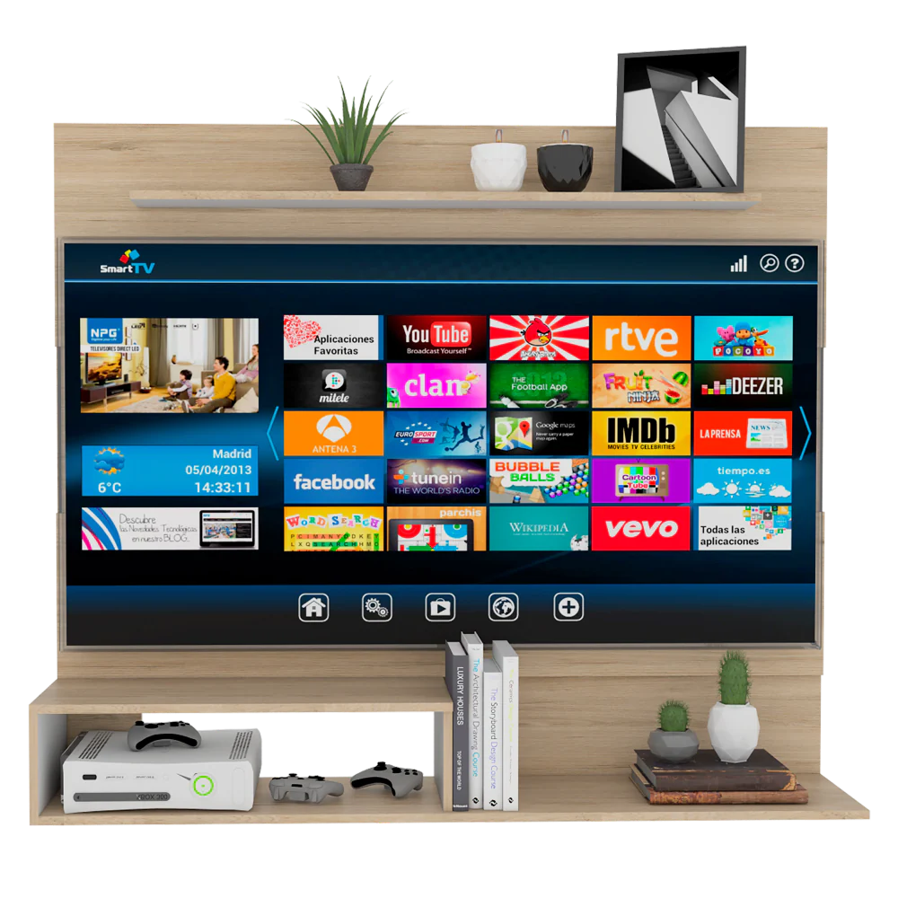 Panel de TV Beijing, Rovere y Blanco, con capacidad para televisor de 55 pulgadas