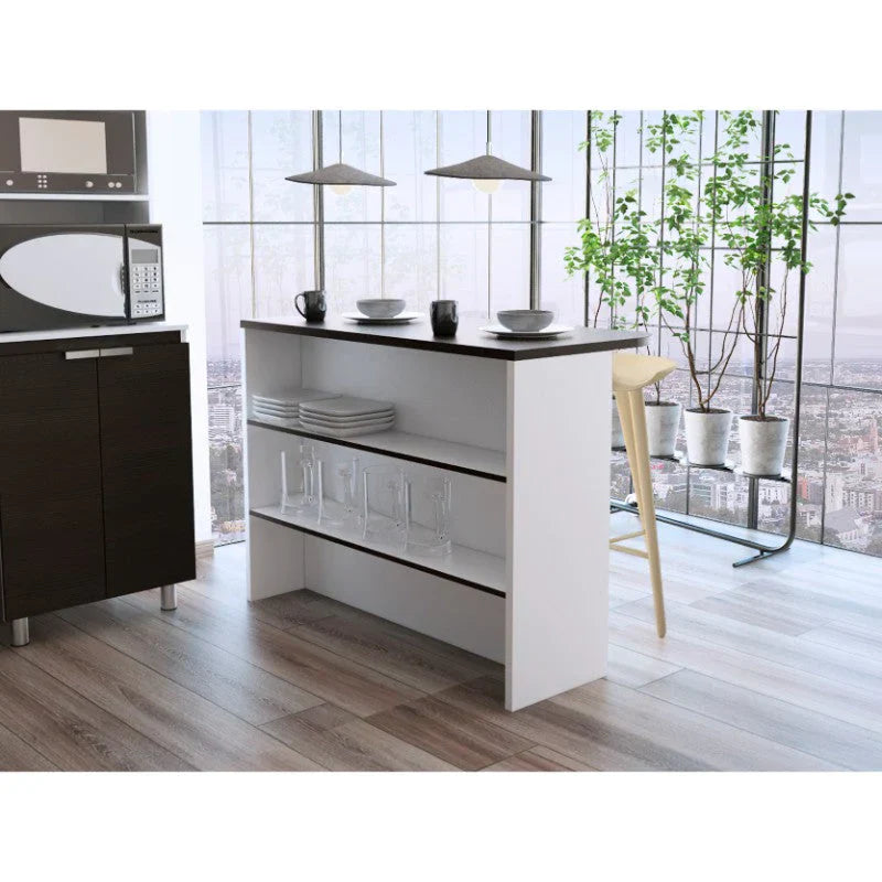 Barra Auxiliar de Cocina Fendi, Wengue y Blanco, con dos entrepaños para colocar objetos
