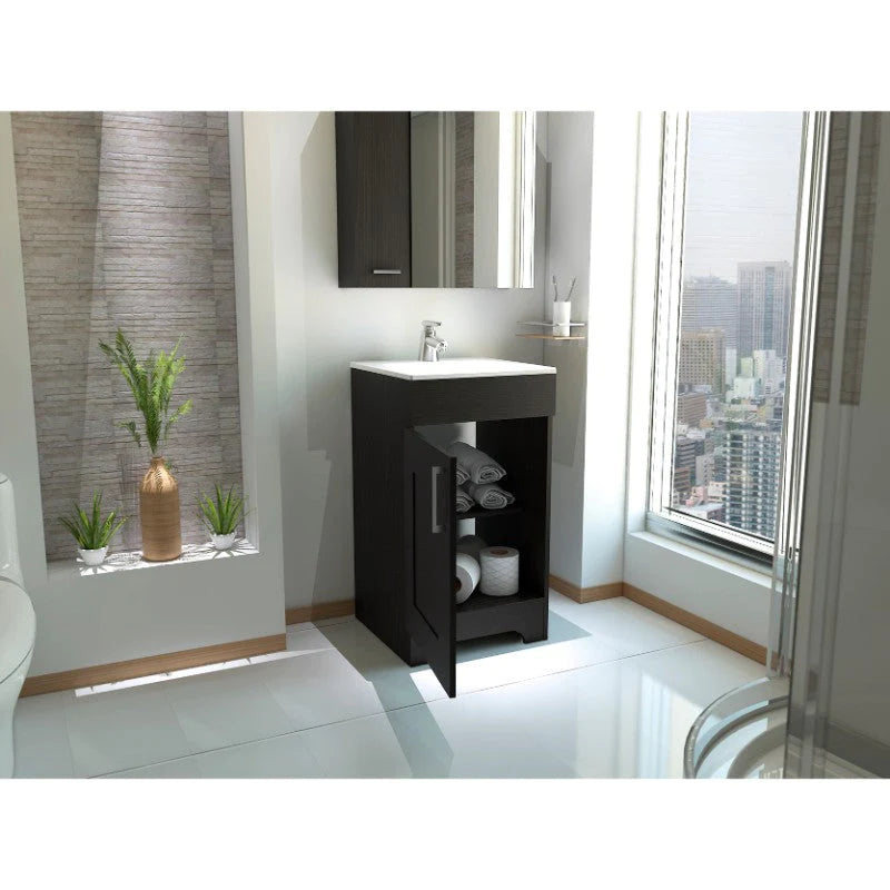 Mueble de Lavamanos Barcelona, Wengue, con una puerta batiente y dos entrepaños de amplio espacio