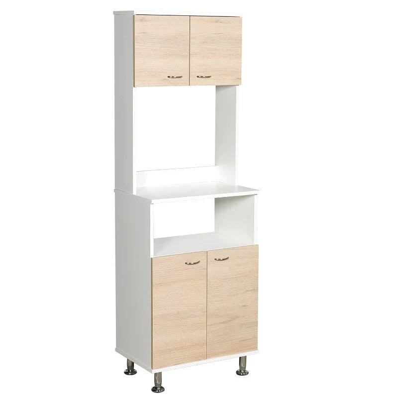 Mueble de Cocina Kitchen, Blanco y Rovere, con cuatro puertas batientes y dos espacios para microondas