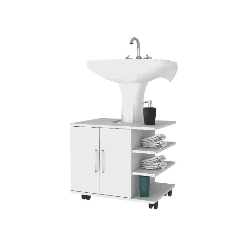 Optimizador Lavamanos Bath, Blanco, con dos puertas batientes y rodachines para su fácil desplazamiento