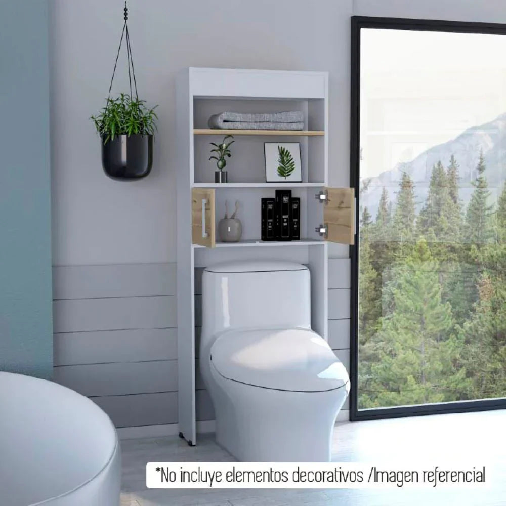 Mueble Optimizador Wc Bath BI, Blanco y Duna, con dos puertas batientes y variedad de entrepaños
