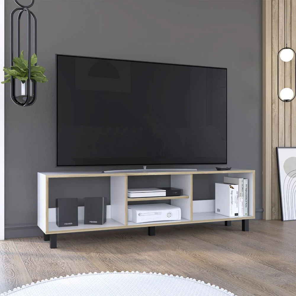 Rack para TV Nomik Texas, Blanco Canto y Duna, con capacidad para televisor de 70 pulgadas