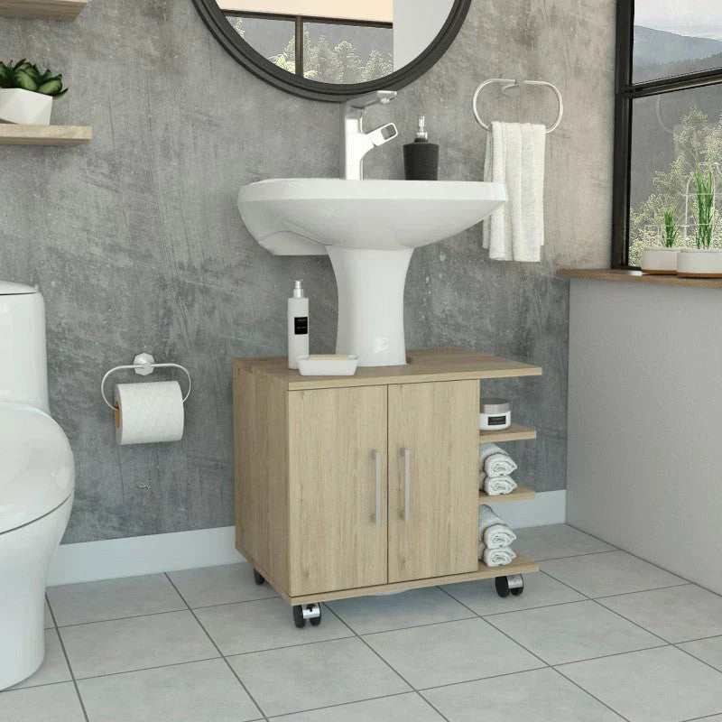 Optimizador Lavamanos Bath, Rovere y Blanco, con rodachines para su fácil desplazamiento
