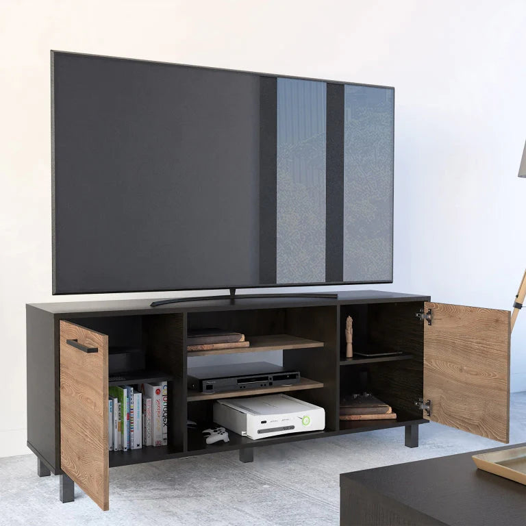 Rack Kaia, Wengue y Miel, con capacidad para televisor de 65 pulgadas