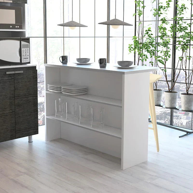 Barra Auxiliar de Cocina Fendi, Cemento y Blanco, con dos entrepaños para colocar objetos