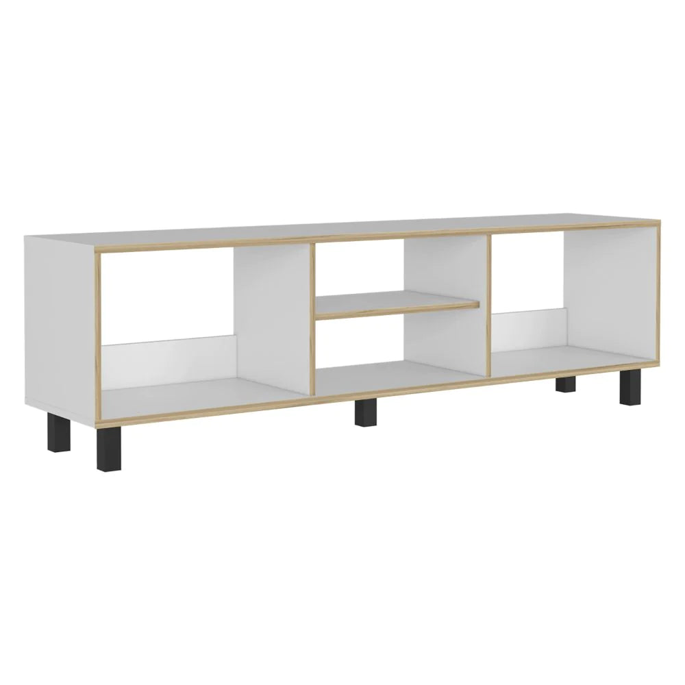 Rack para TV Nomik Texas, Blanco Canto y Duna, con capacidad para televisor de 70 pulgadas