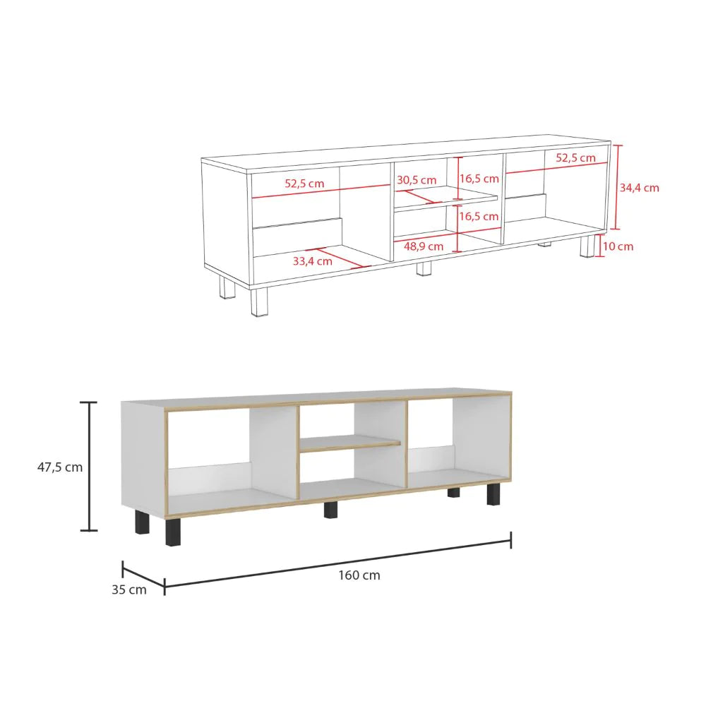 Rack para TV Nomik Texas, Blanco Canto y Duna, con capacidad para televisor de 70 pulgadas