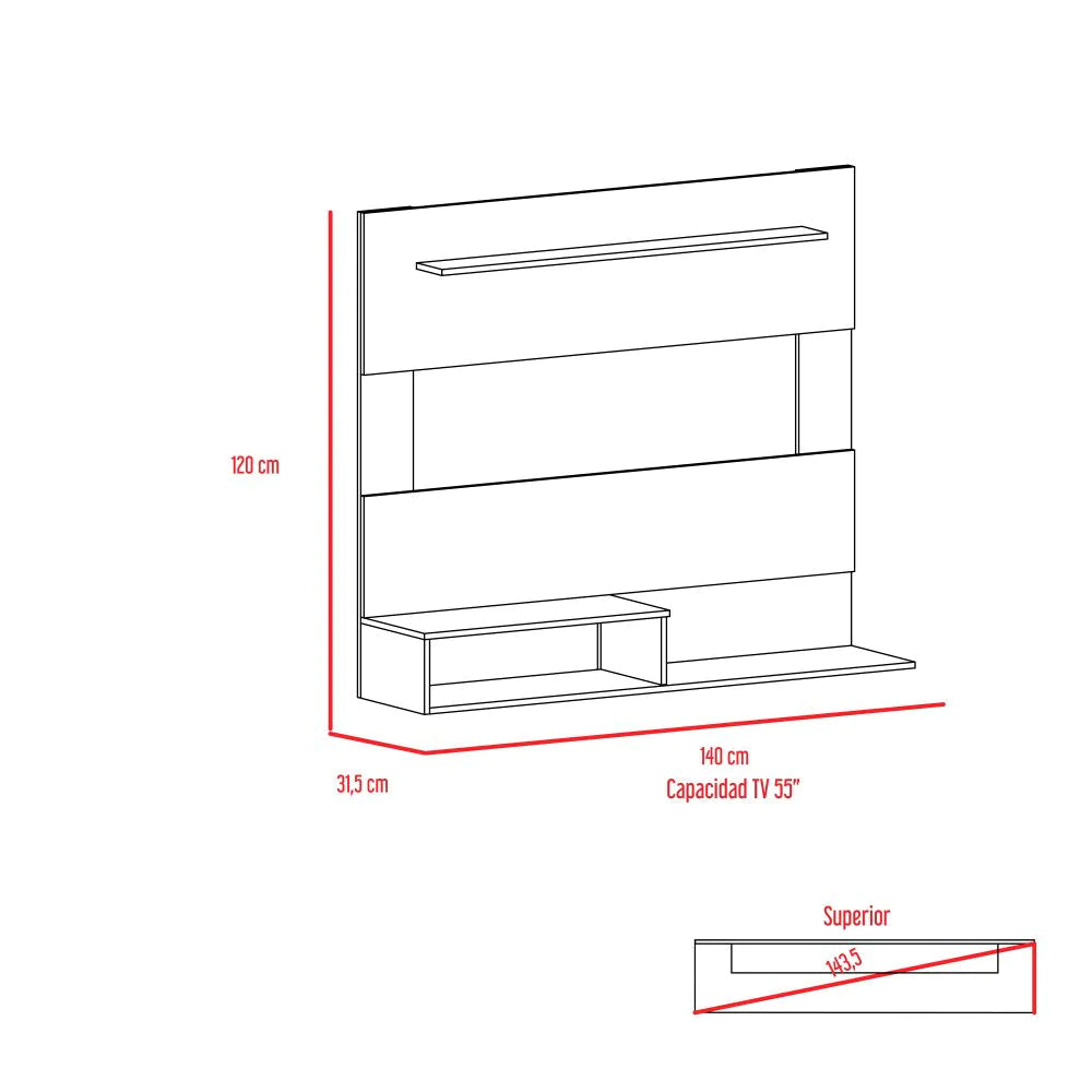 Panel de TV Beijing, Rovere y Blanco, con capacidad para televisor de 55 pulgadas