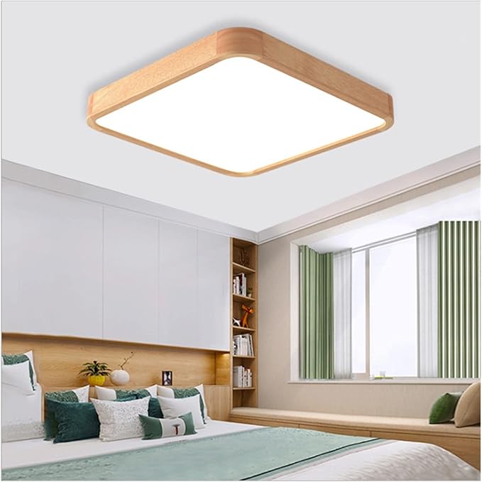 Foco Led Decorativo Cuadrado Madera Clara 36w 40 cm