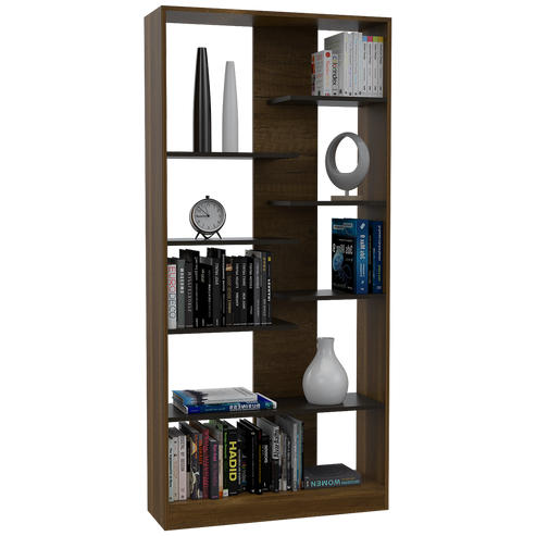 Biblioteca Classic, Caramelo y Wengue, con variedad de entrepaños para colocar todo tipo de objetos