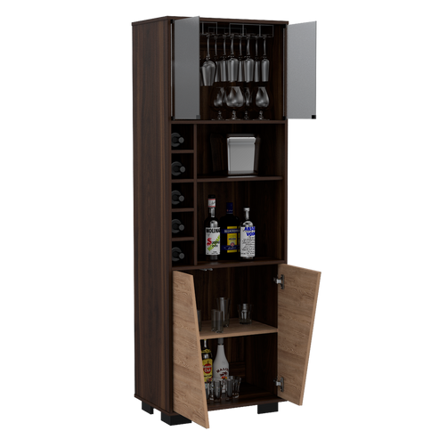 Bar Alto Fraktal, Habano y Miel, con amplio espacio para botellas y portacopas