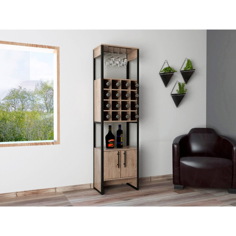 Bar Magnum, Miel, con dos puertas batientes, espacio para botellas de vino y copas