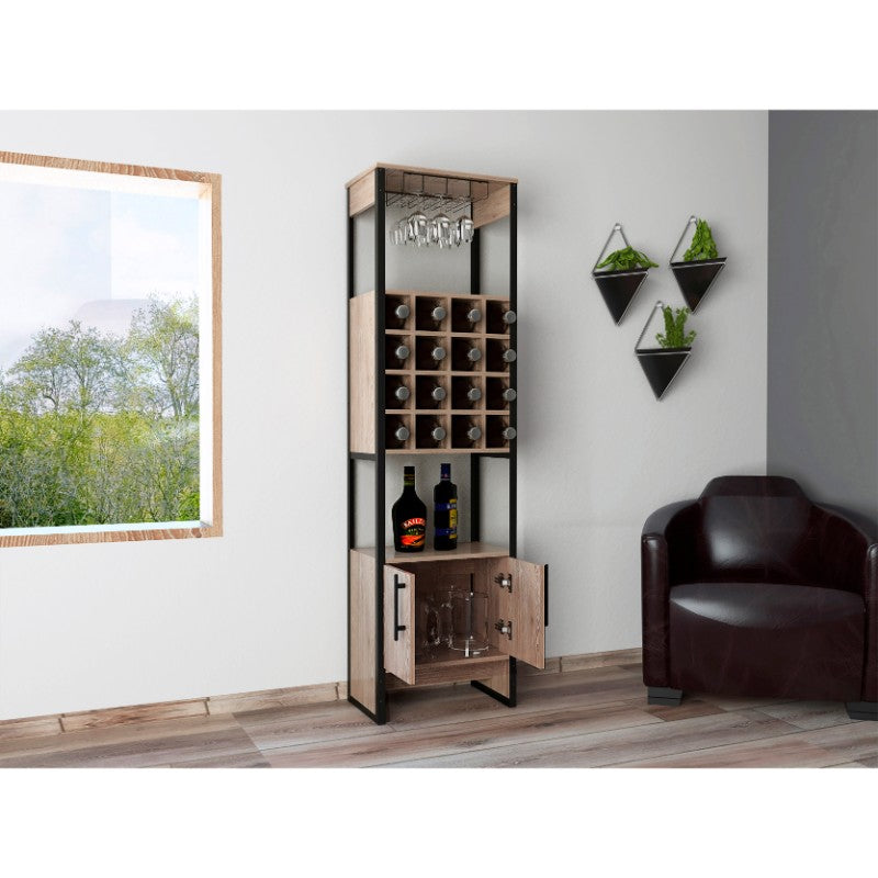 Bar Magnum, Miel, con dos puertas batientes, espacio para botellas de vino y copas