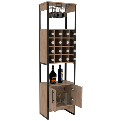Bar Magnum, Miel, con dos puertas batientes, espacio para botellas de vino y copas