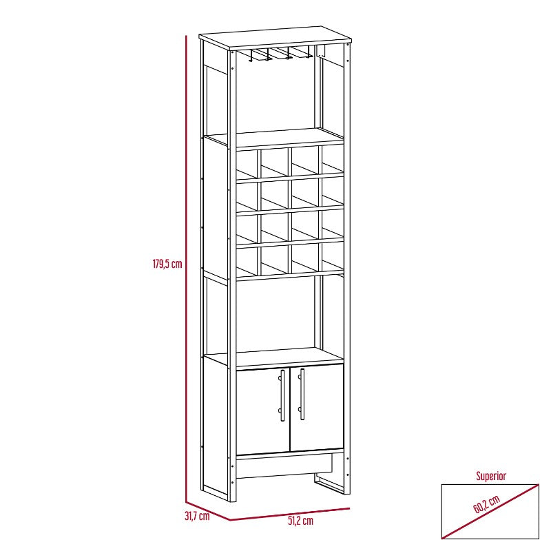 Bar Magnum, Miel, con dos puertas batientes, espacio para botellas de vino y copas