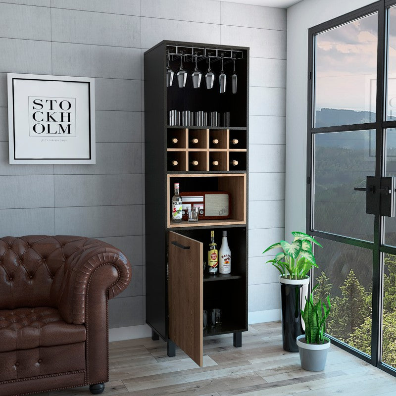 Bar Alto Kaia, Wengue y Miel, con una puerta batiente y amplio espacio para botellas y copas