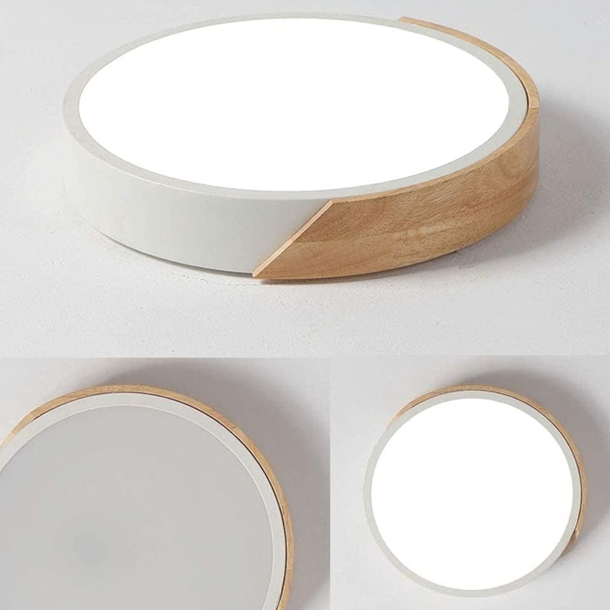 Lampara Led Redondo 400mm Sobrepuesto Con Control Madera Clara 36w+36w