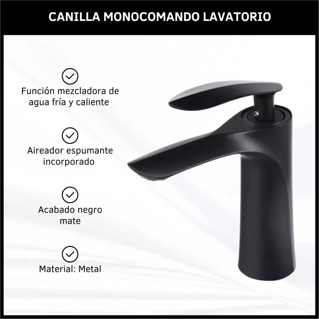 Llave Monomando Baño Lavamanos Negra