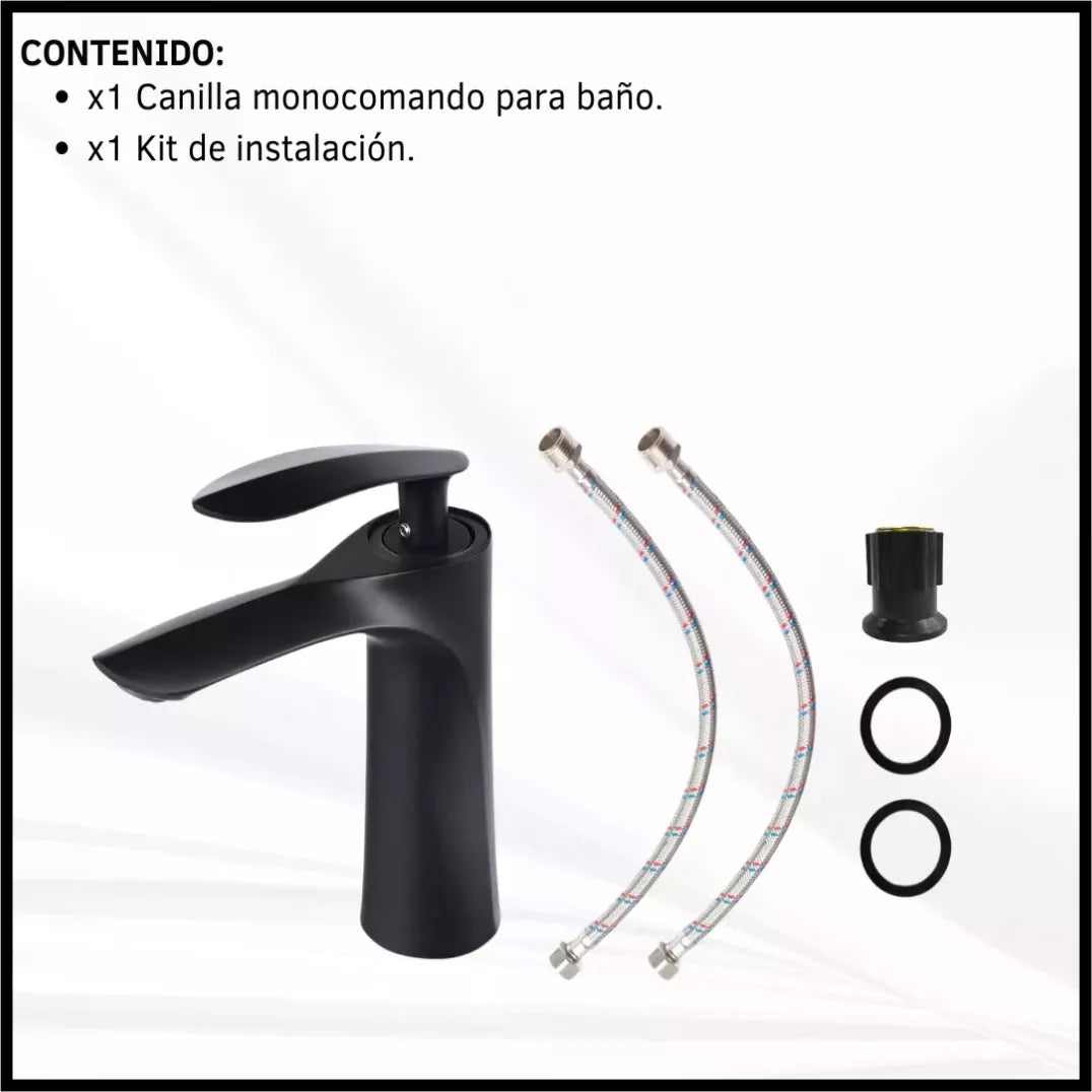 Llave Monomando Baño Lavamanos Negra