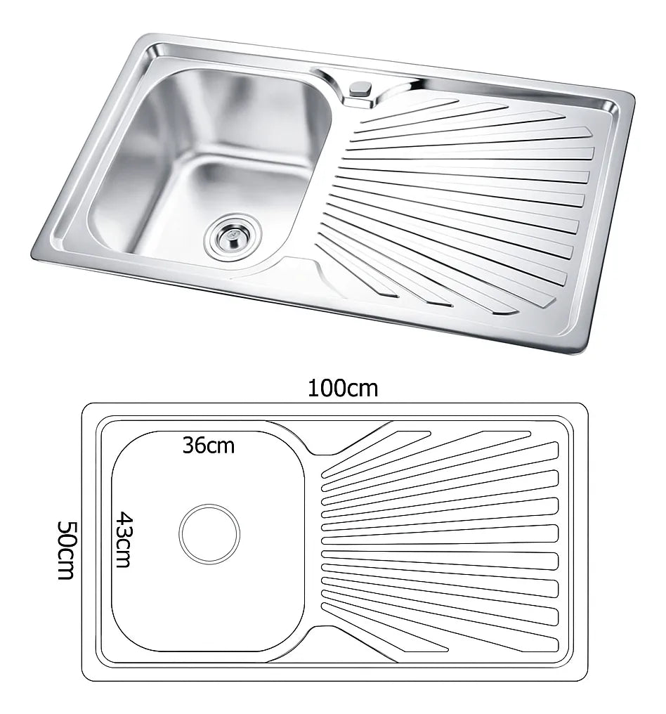 Lavaplatos Sobre Cubierta Secador Izquierdo 100x50 Acero Inox