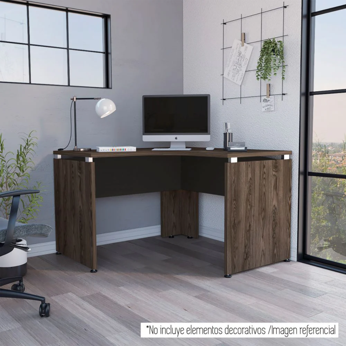Escritorio L-120 Home Office - Negro Soft / Coñac