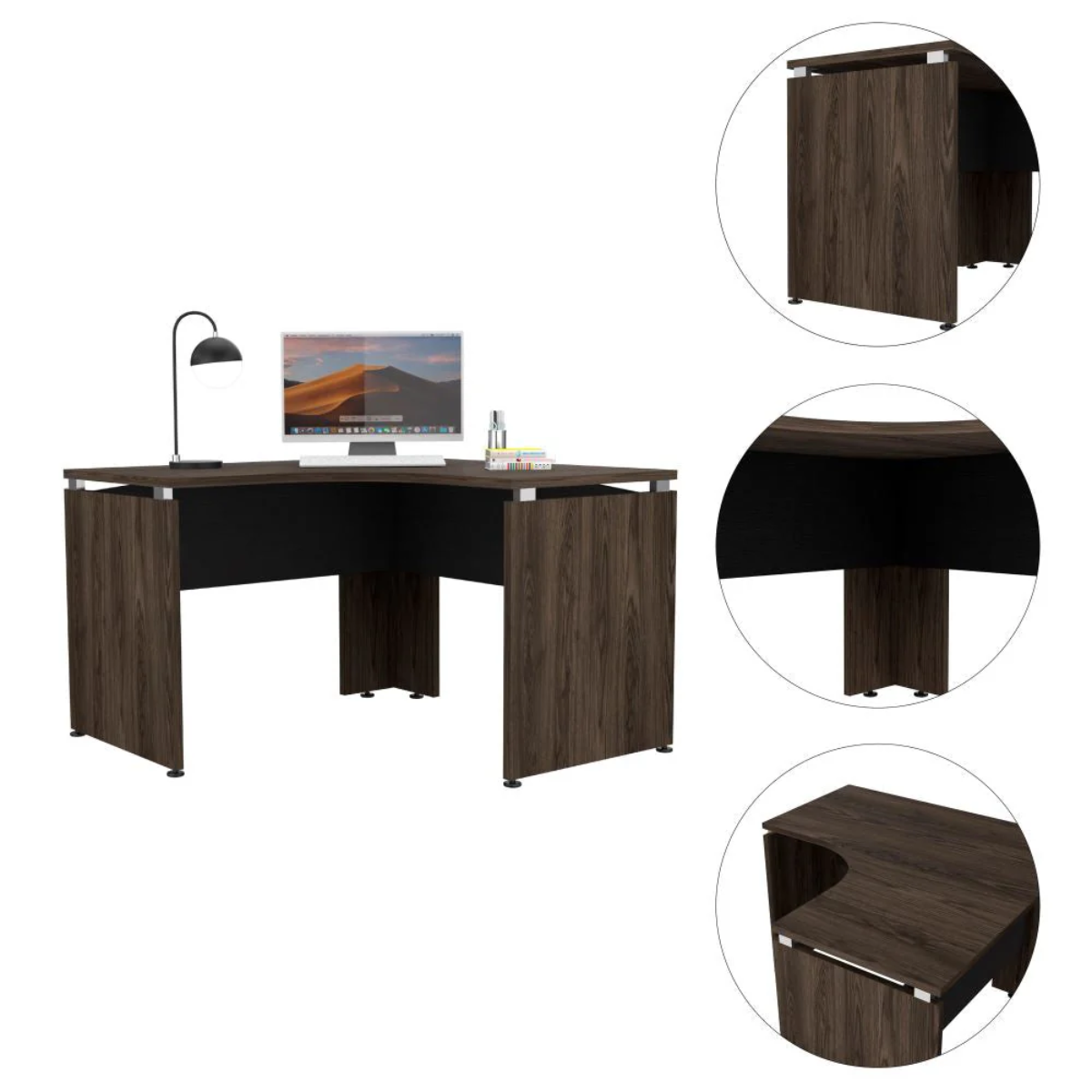 Escritorio L-120 Home Office - Negro Soft / Coñac