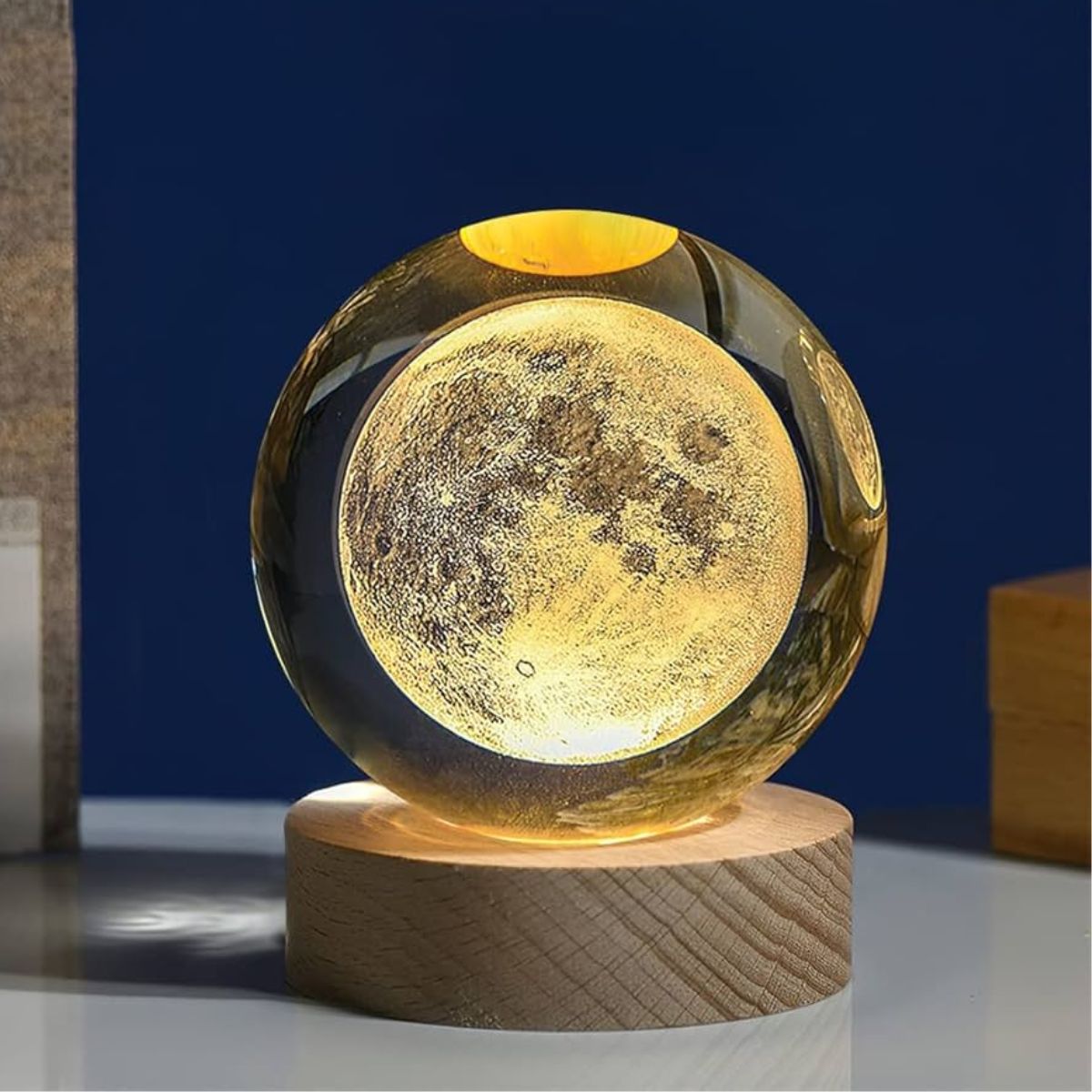Lámpara De Mesa Led Bola De Cristal 6" Luna 3000k Dc5v Usb 1w