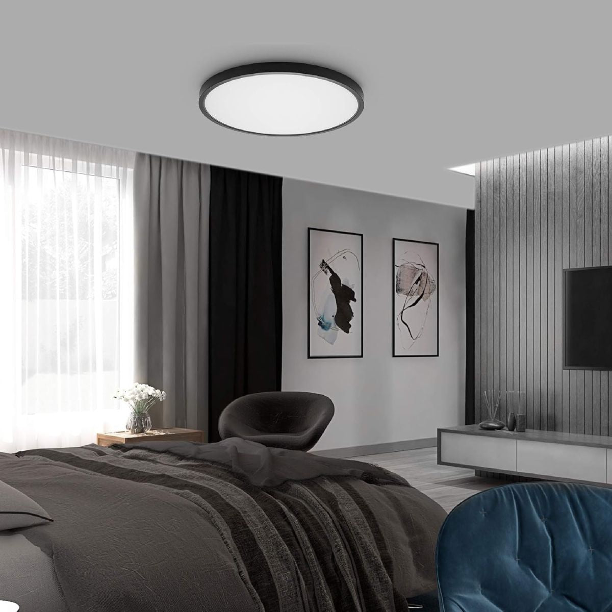 Panel Led Negro Sobrepuesto Redondo Slim 48w+48w 500mm 3000-4000-6500k