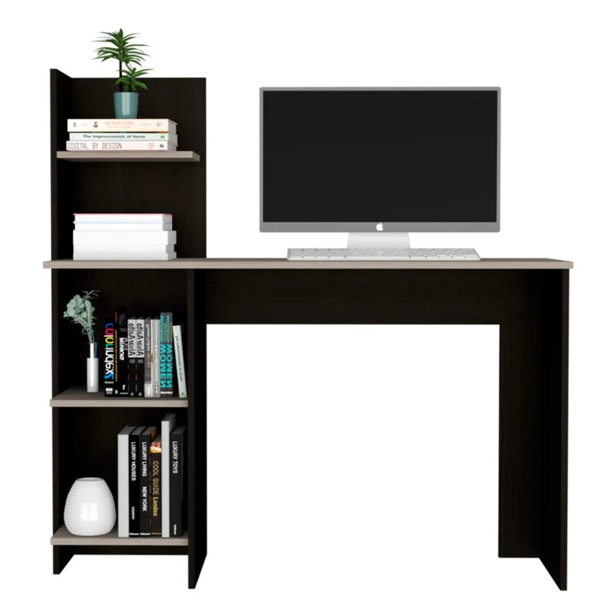 Escritorio Recto Con Biblioteca Office W-120 - Wengue / Ceniza