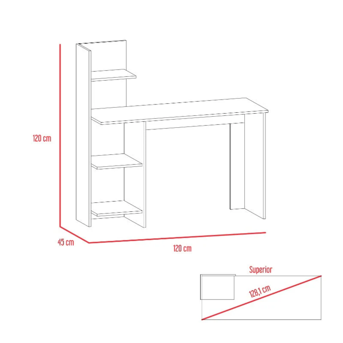 Escritorio Recto Con Biblioteca Office W-120 - Wengue / Ceniza