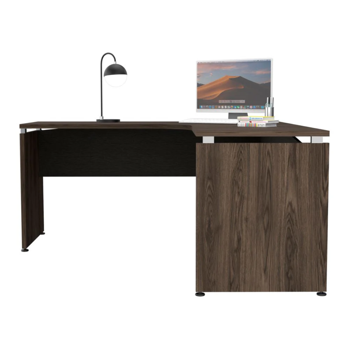 Escritorio L-160 Home Office - Negro Soft / Coñac