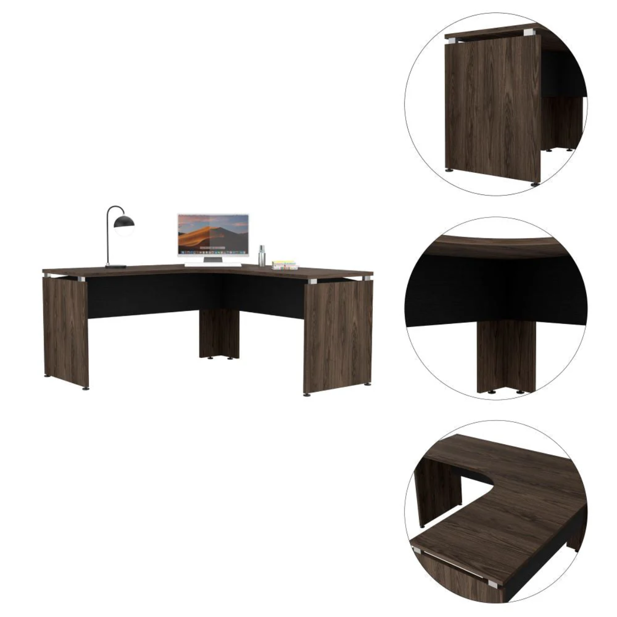 Escritorio L-160 Home Office - Negro Soft / Coñac