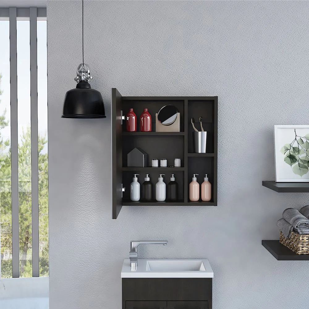 Gabinete de Baño Manchester, Wengue, con puerta espejo y varios entrepaños