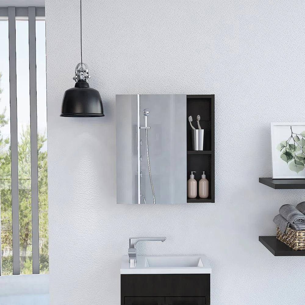 Gabinete de Baño Manchester, Wengue, con puerta espejo y varios entrepaños