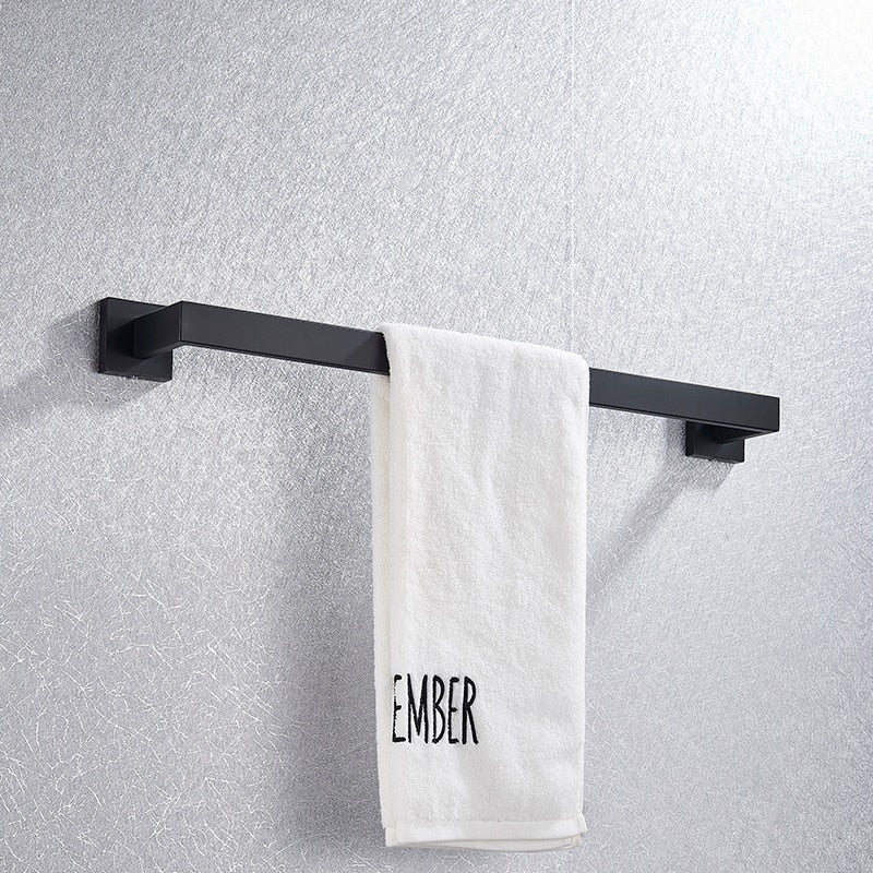 Toallero Negro Mate Moderno Baño 50 cm