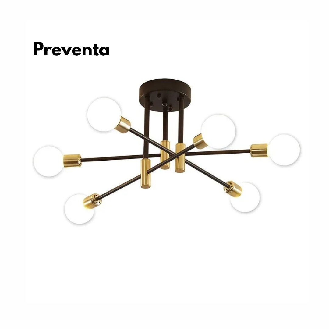 Lampara Aplique Techo Modelo ADALIA Dorada con Negro 6 Luces