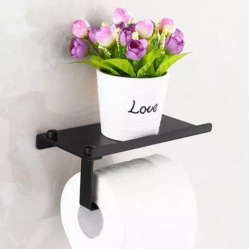 Portarrollos Porta Papel Higiénico Negro Con Estante