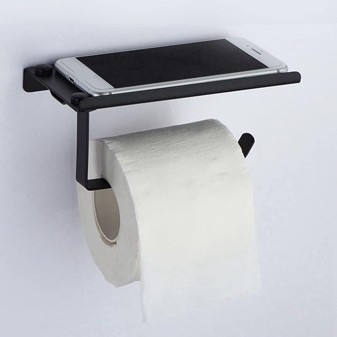 Portarrollos Porta Papel Higiénico Negro Con Estante