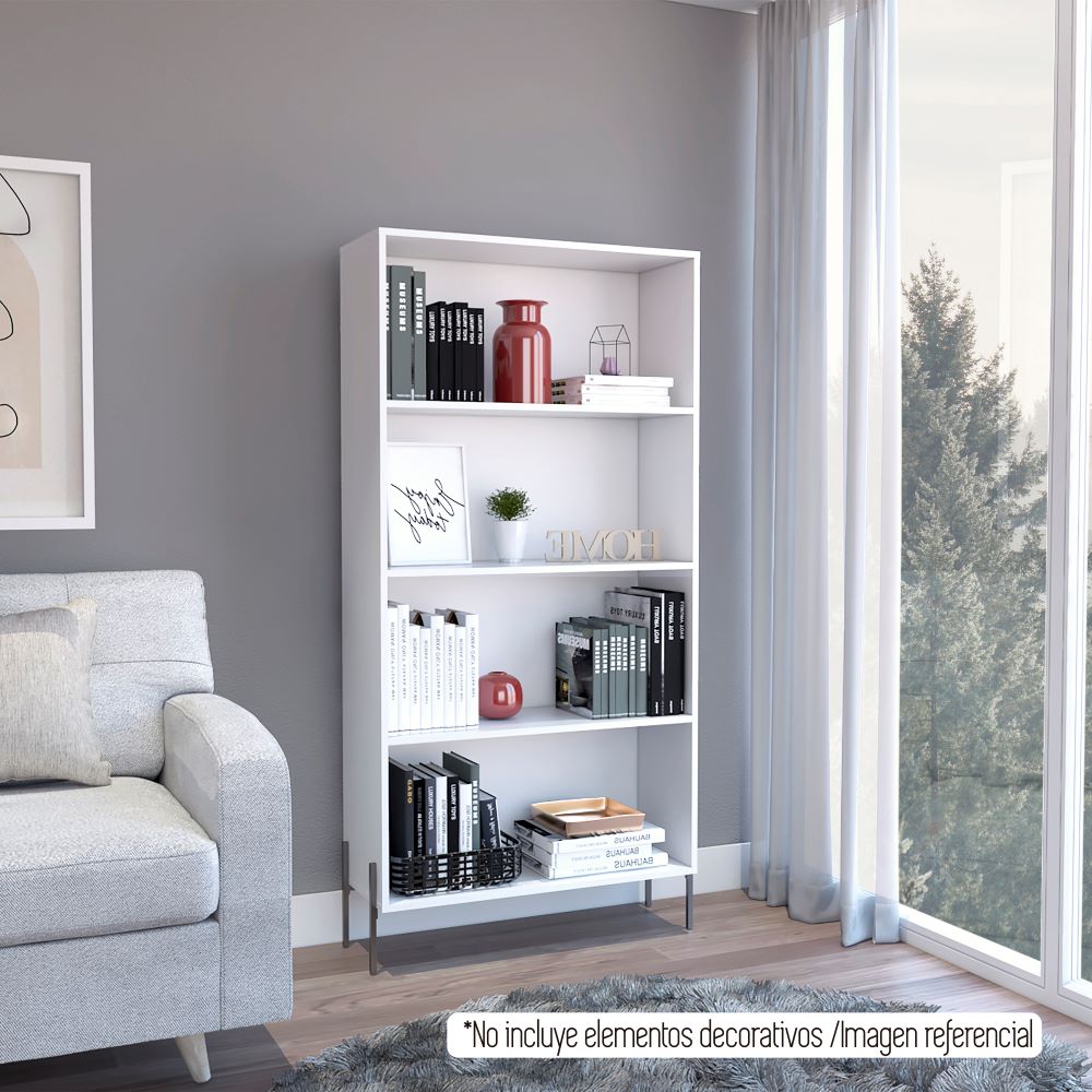 Librero White Collection, Blanco, con cuatro entrepaños para colocar objetos de oficina