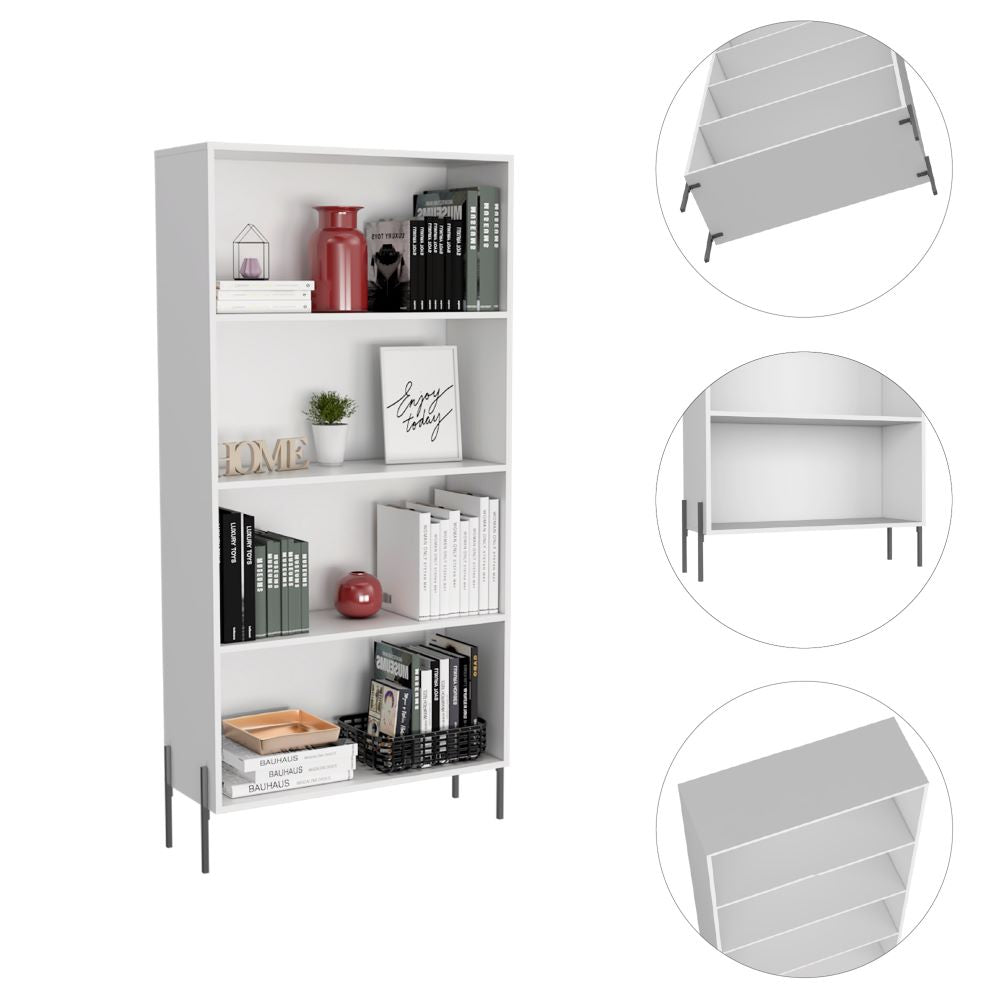 Librero White Collection, Blanco, con cuatro entrepaños para colocar objetos de oficina