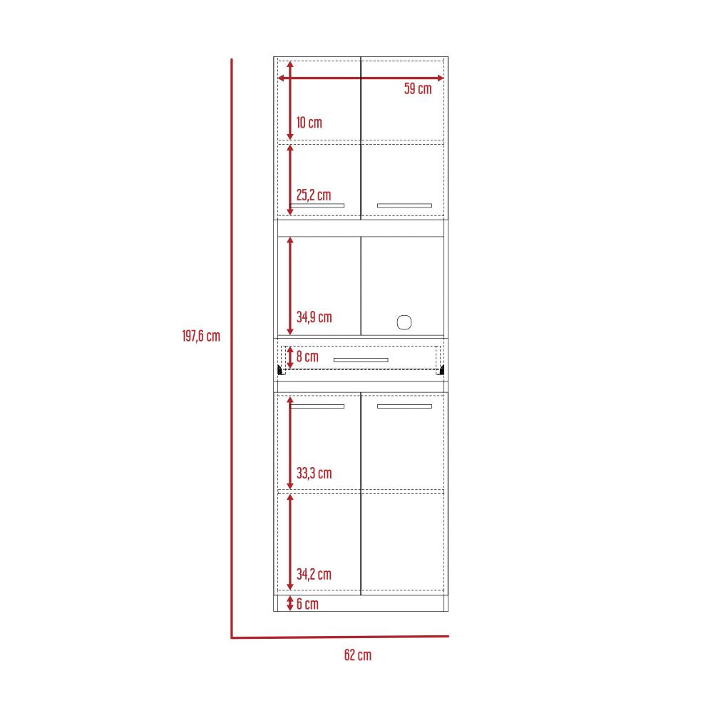 Auxiliar Microondas Alto Manchester, Blanco, con cuatro puertas batientes y entrepaños para colocar objetos